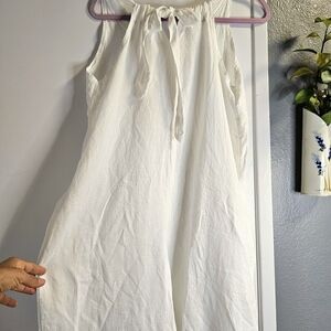 White Linen Sleeveless Jumpsuit Wide Leg Pull Over Size L
